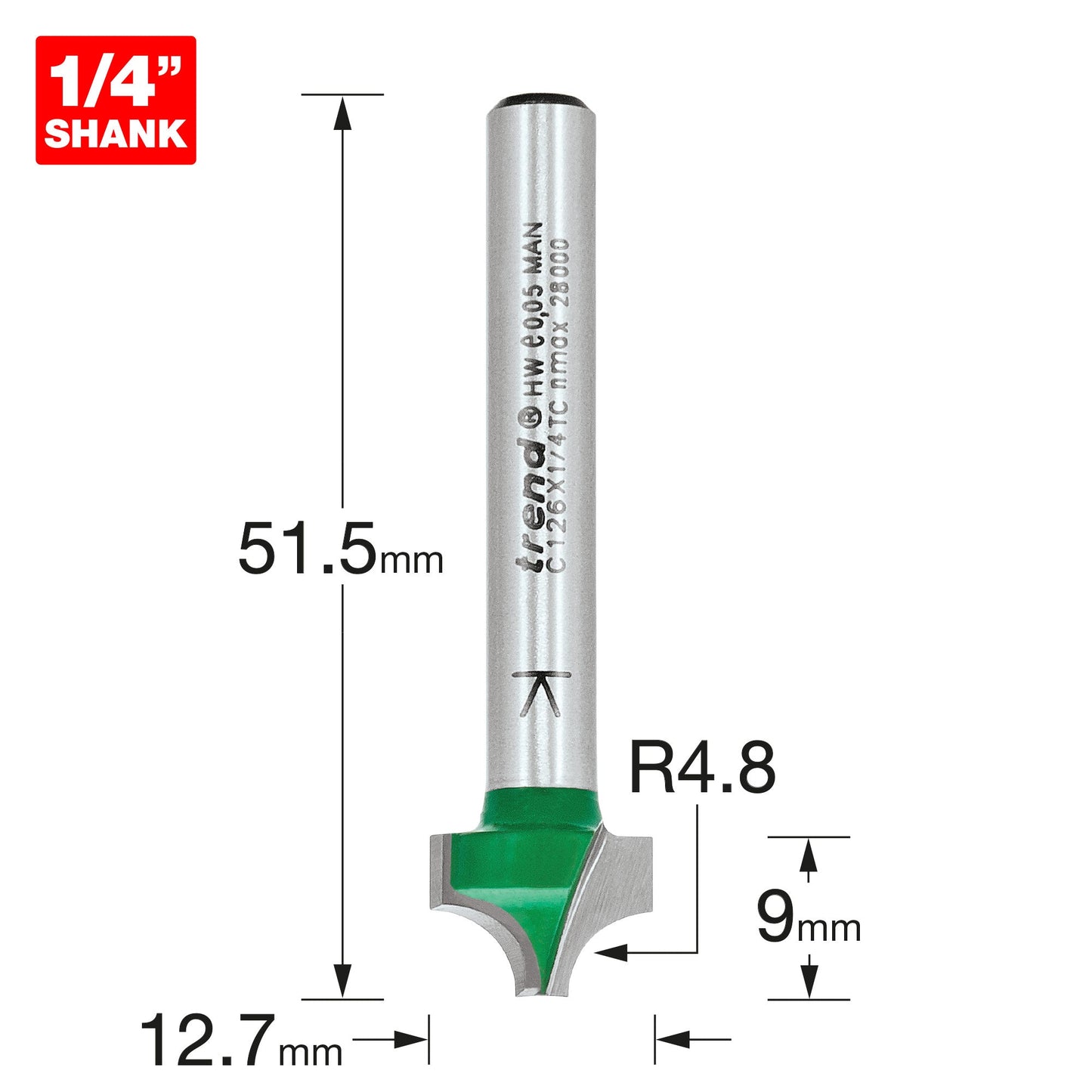 Rounding over 4.8mm radius x 12.7mm cut