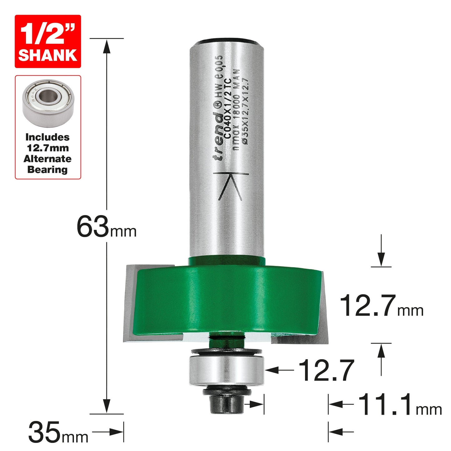 Self guided rebater 35mm diameter x 12.7mm cut