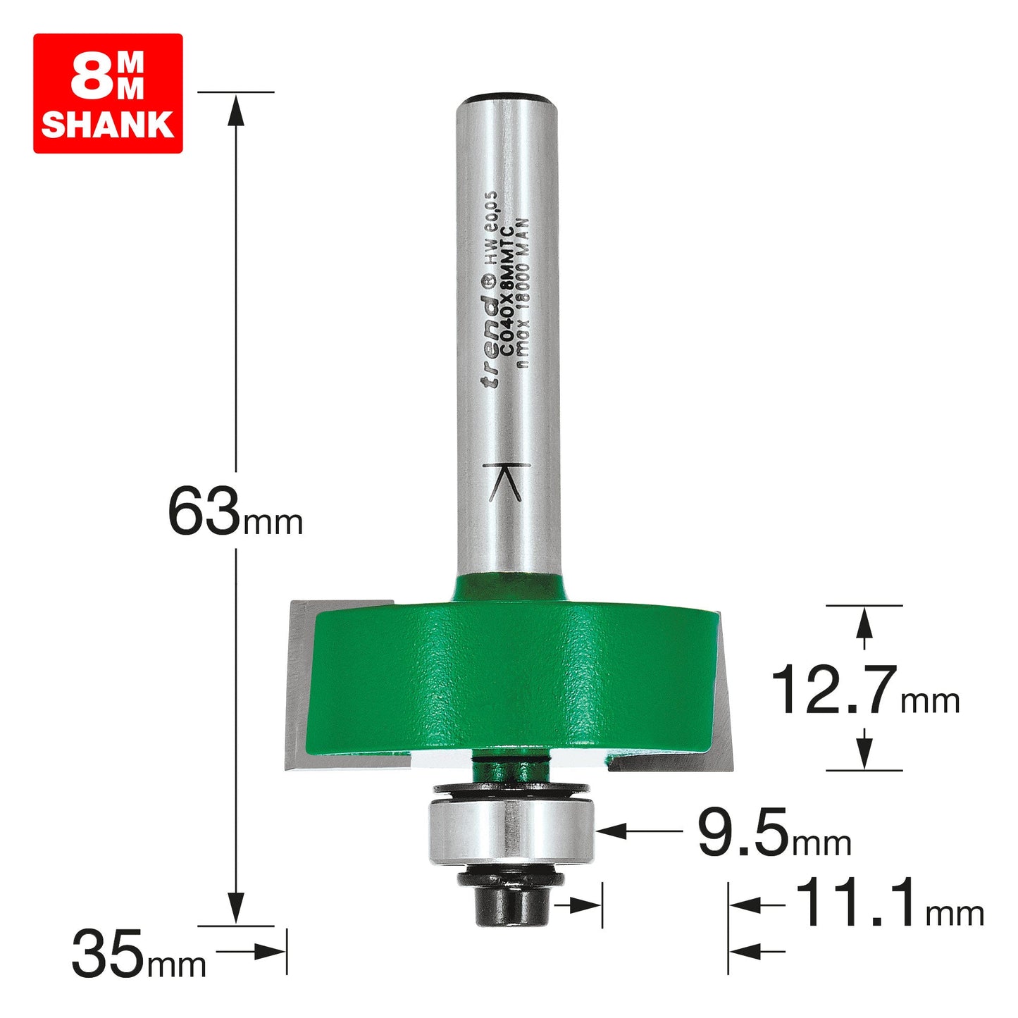 Self guided rebater 35mm diameter x 12.7mm cut