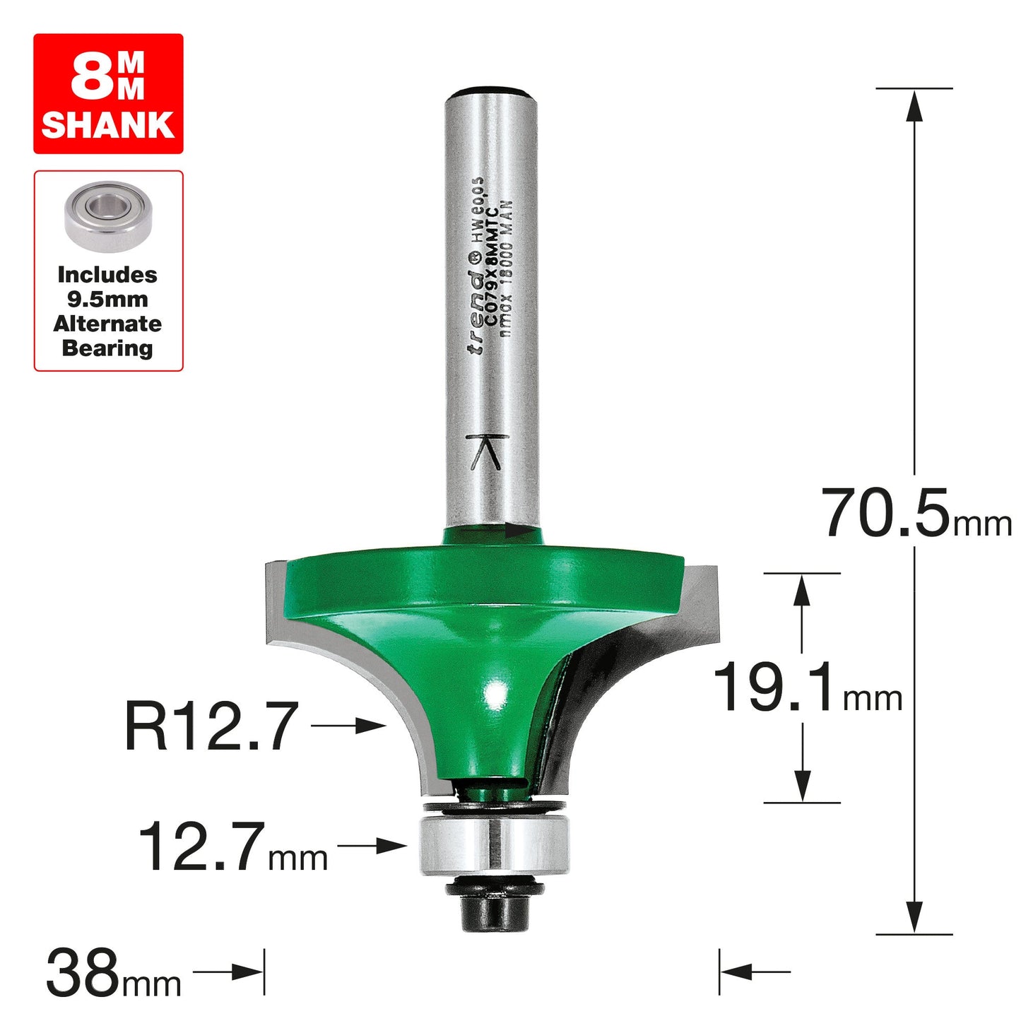 Rounding over 12.7mm radius x 19.1mm cut