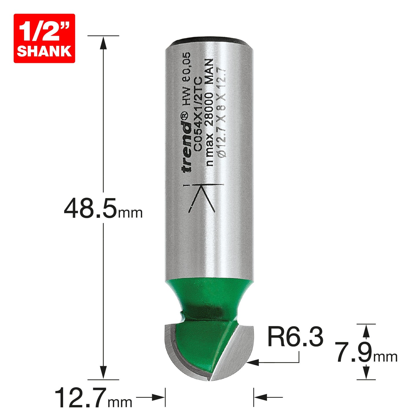 Cove radius 6.35mm x 7.9mm cut