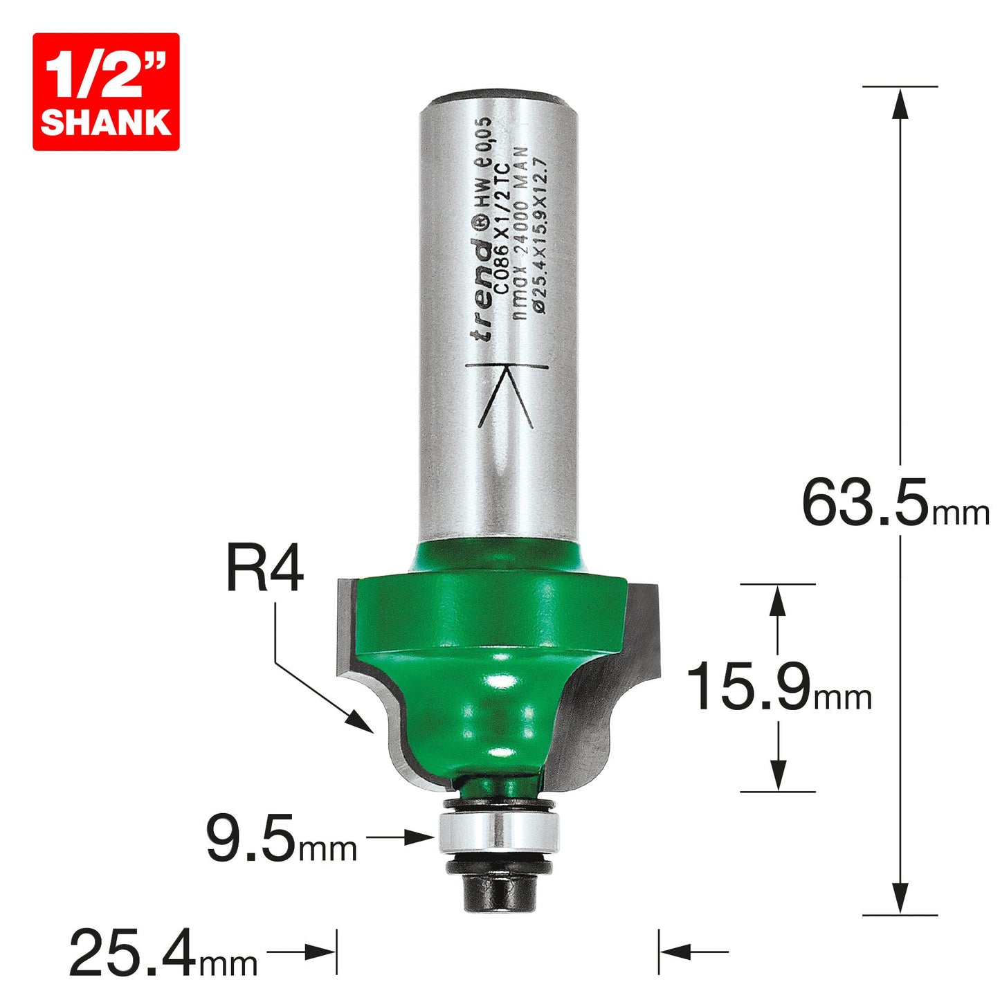 Guided ogee radius 4.0 x 15.9mm cut