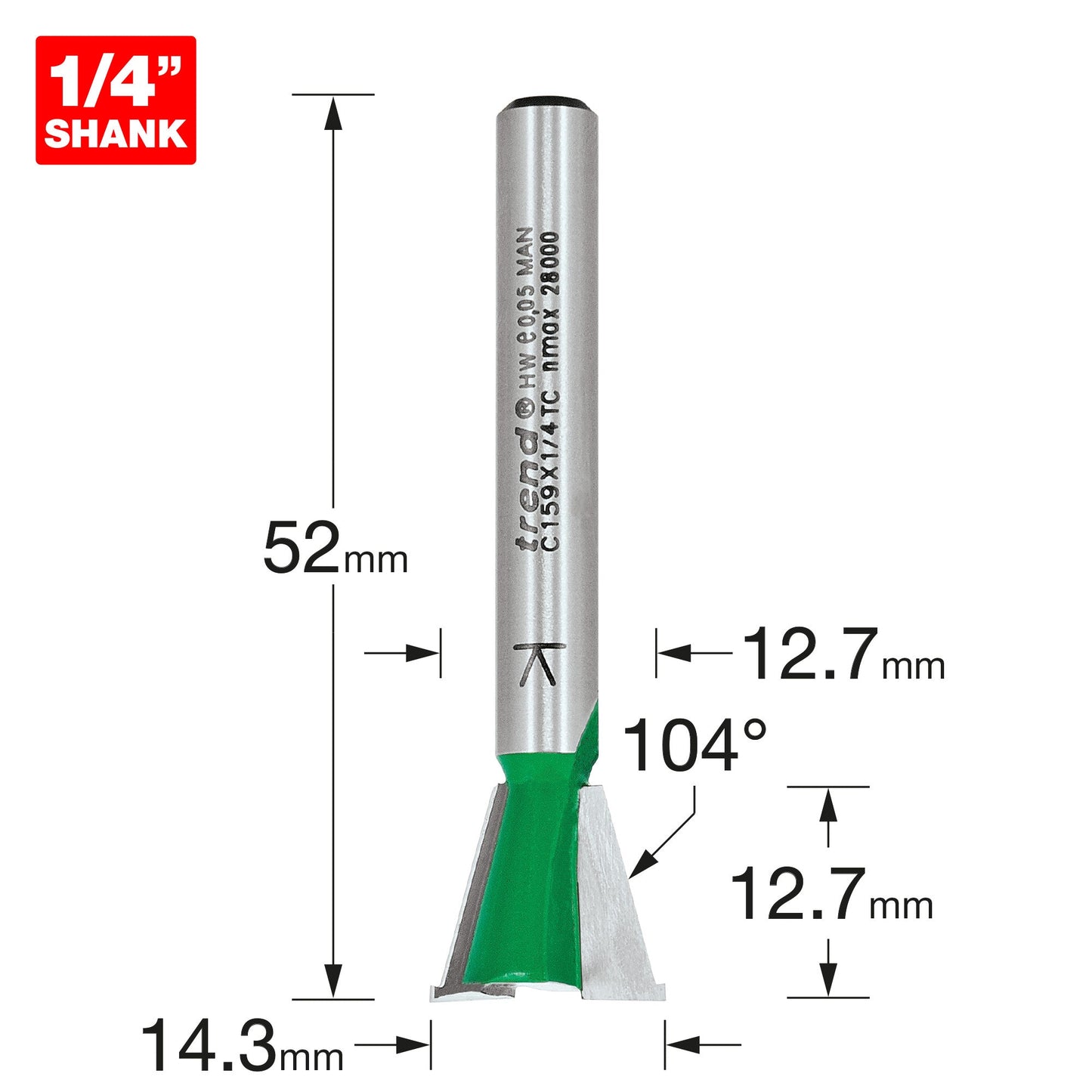 Dovetail 12.7mm diameter x 104 degrees spurs