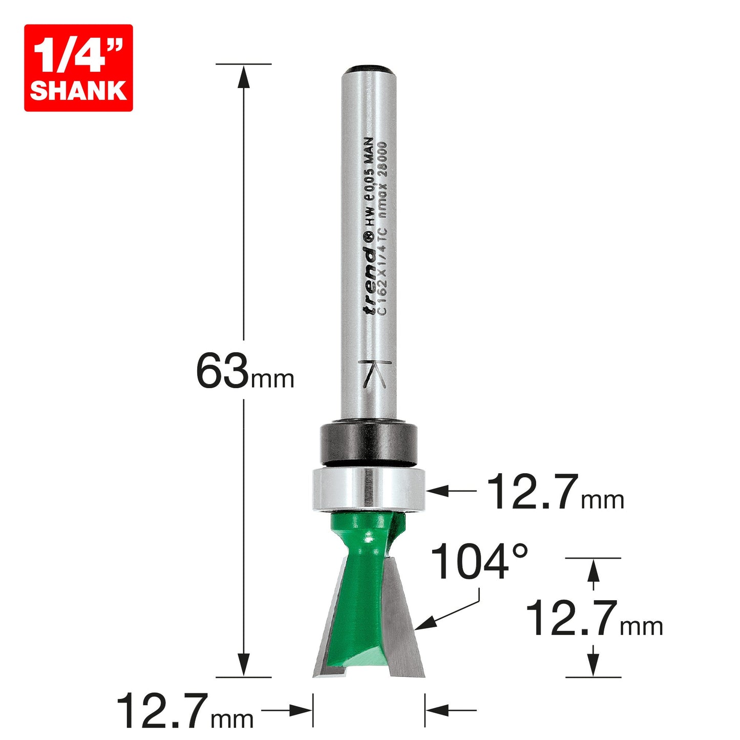 Dovetail 12.7mm diameter x 104 degrees guided