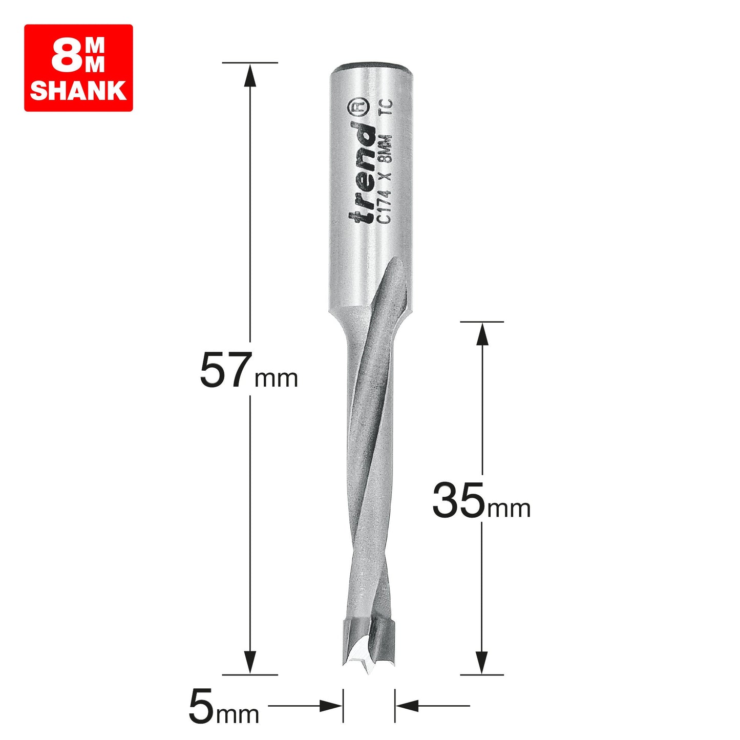Dowel drill 5mm x 35mm cut