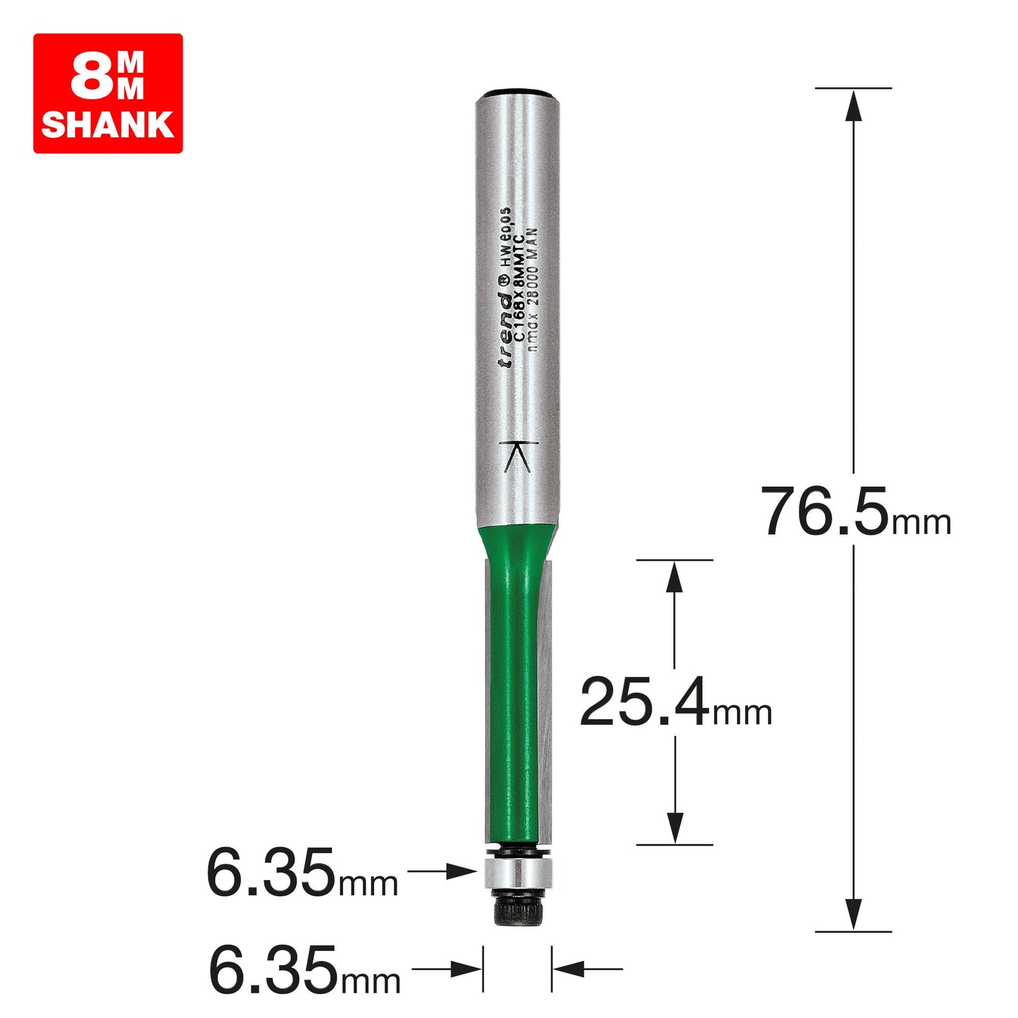 Guided trimmer 6.35mm diameter x 25.4mm
