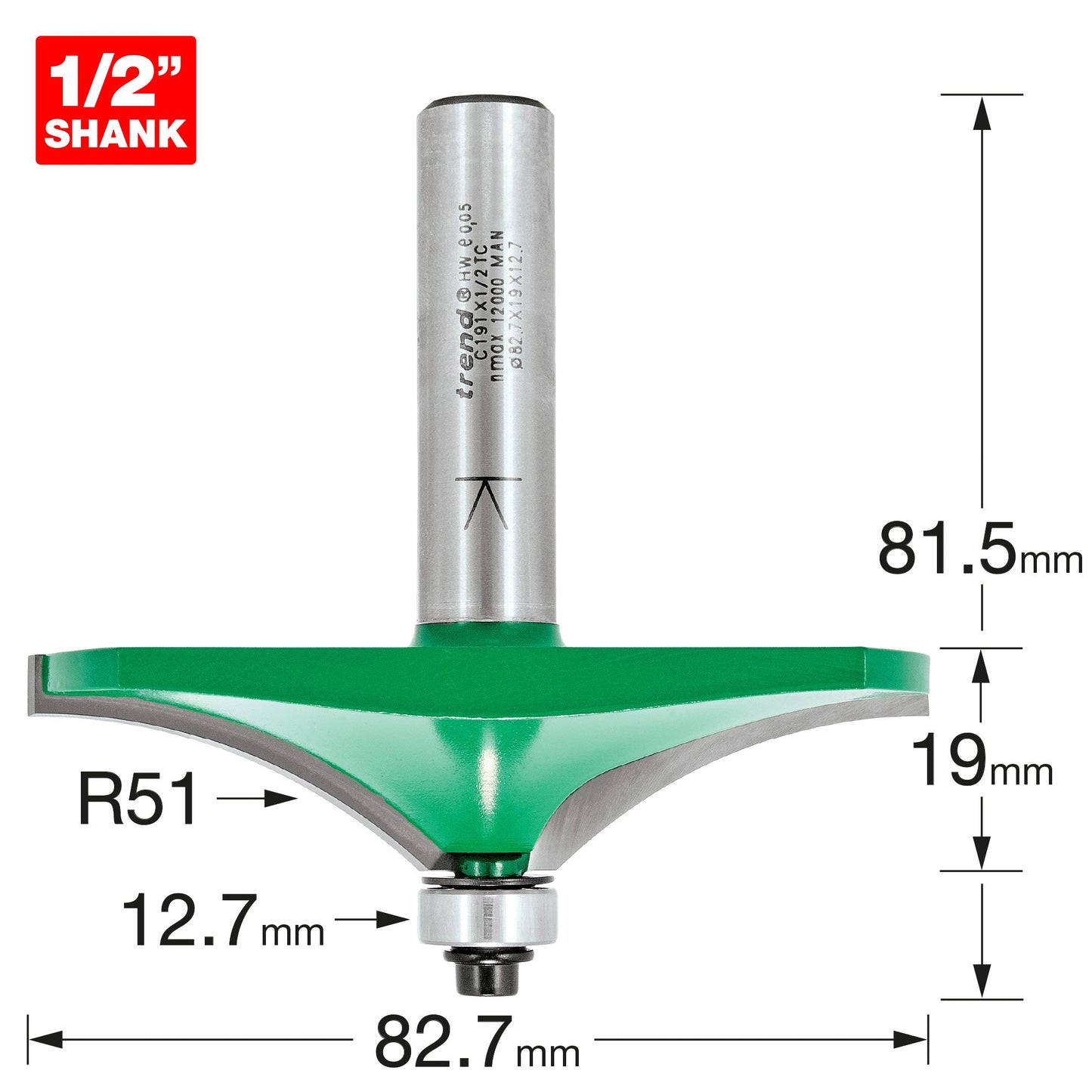 Bearing guided hand rail 51mm radius