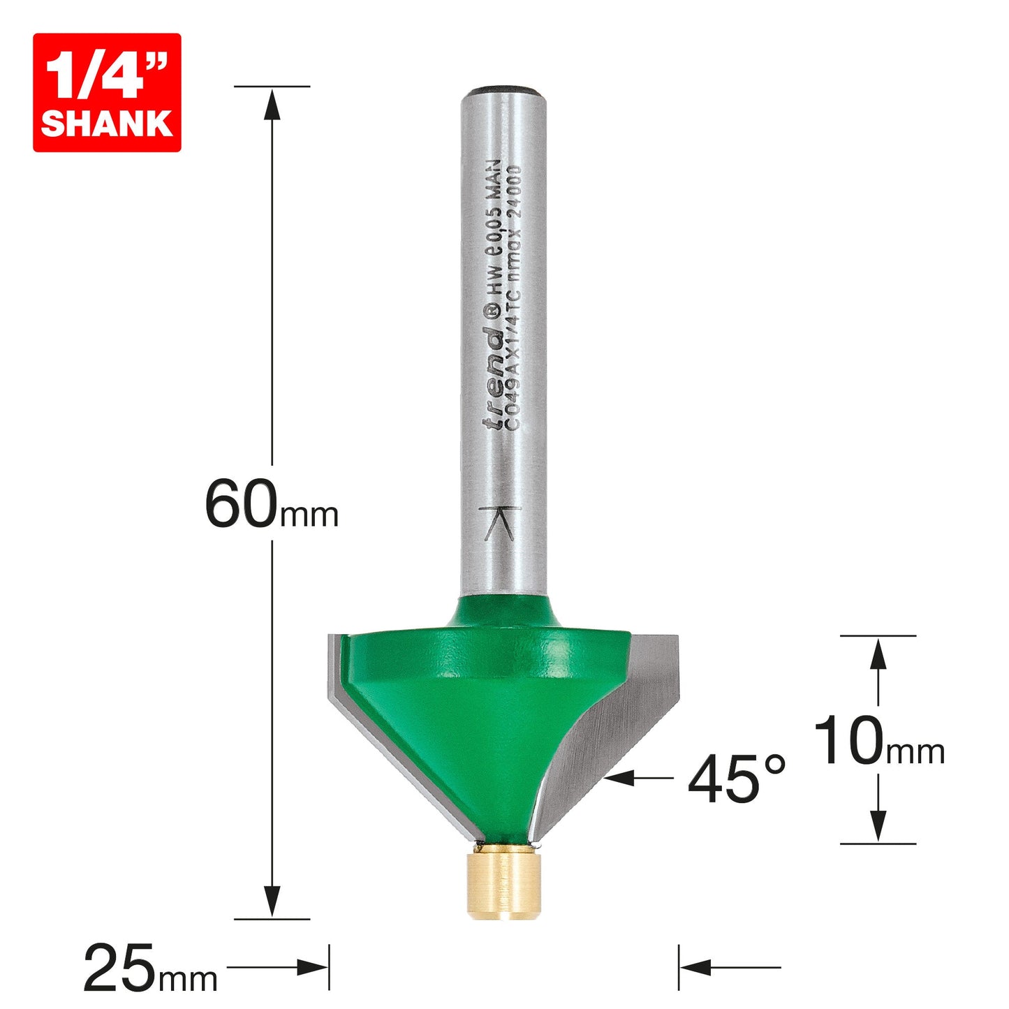 Pin guided chamfer bevel cutter 45 degrees
