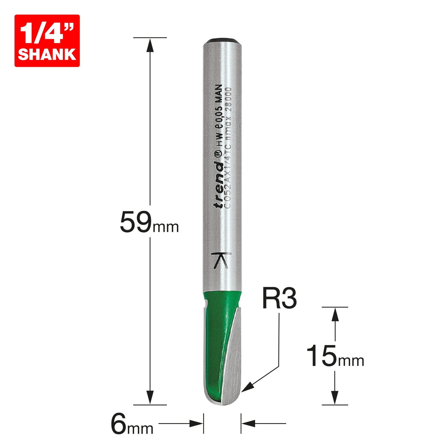 Radius 3mm radius x 6mm diameter