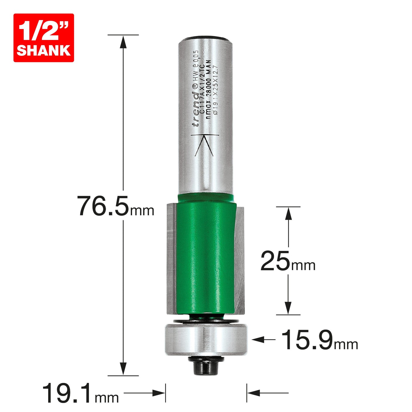 Guided trimmer 19.1mm diameter