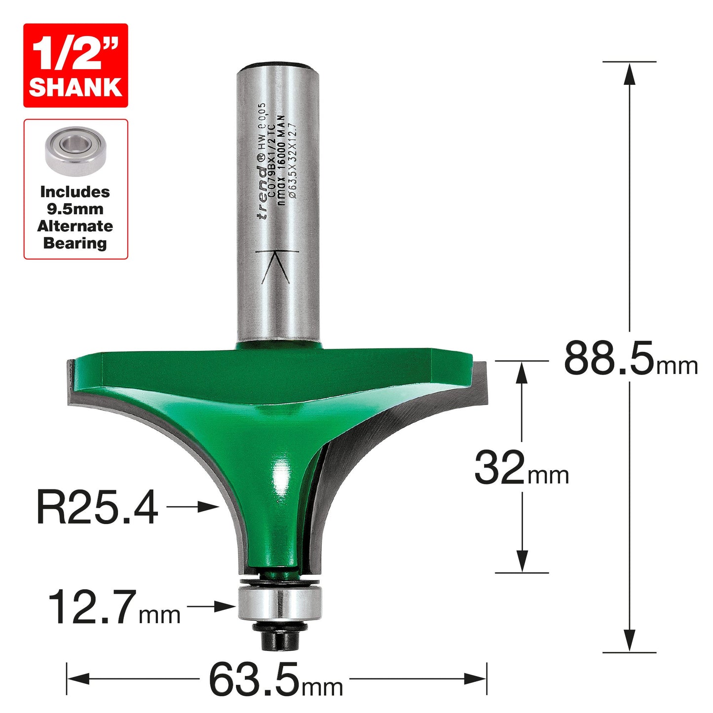 Rounding over 25.4mm radius x 32mm cut