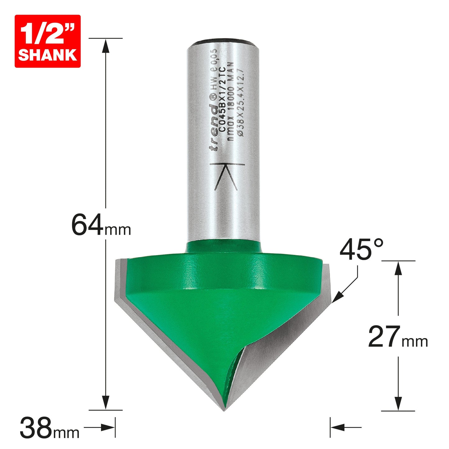 Chamfer V groove cutter angle=45 degrees