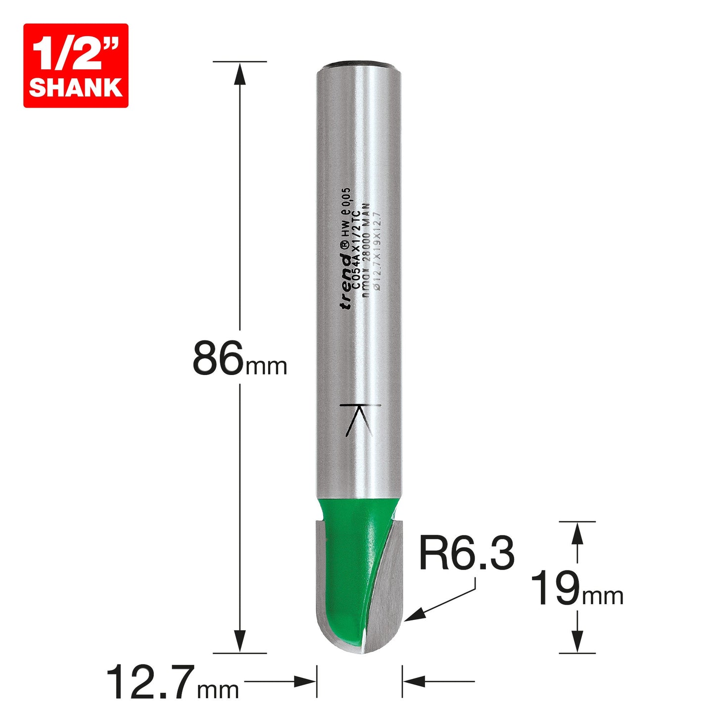 Cove radius 6.35mm x 19mm cut