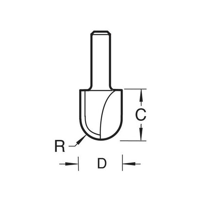 Radius 12.7mm radius x 25.4mm diameter