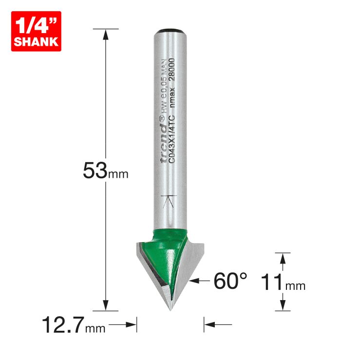 Chamfer V groove cutter angle=60 degrees
