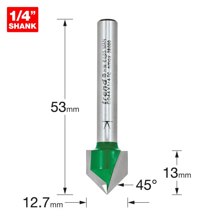 Chamfer V groove cutter angle=45 degrees