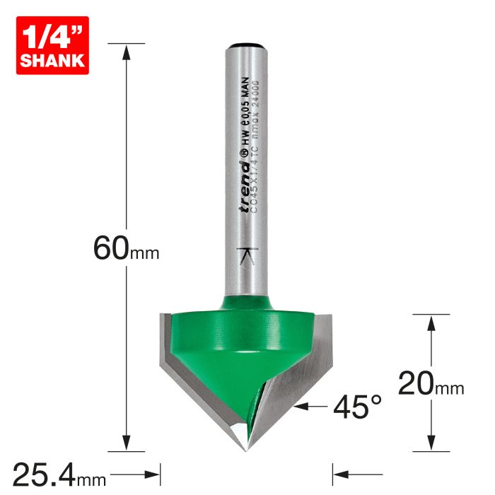 Chamfer V groove cutter angle=45 degrees