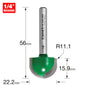 Radius 11.1mm radius x 22.2mm diameter