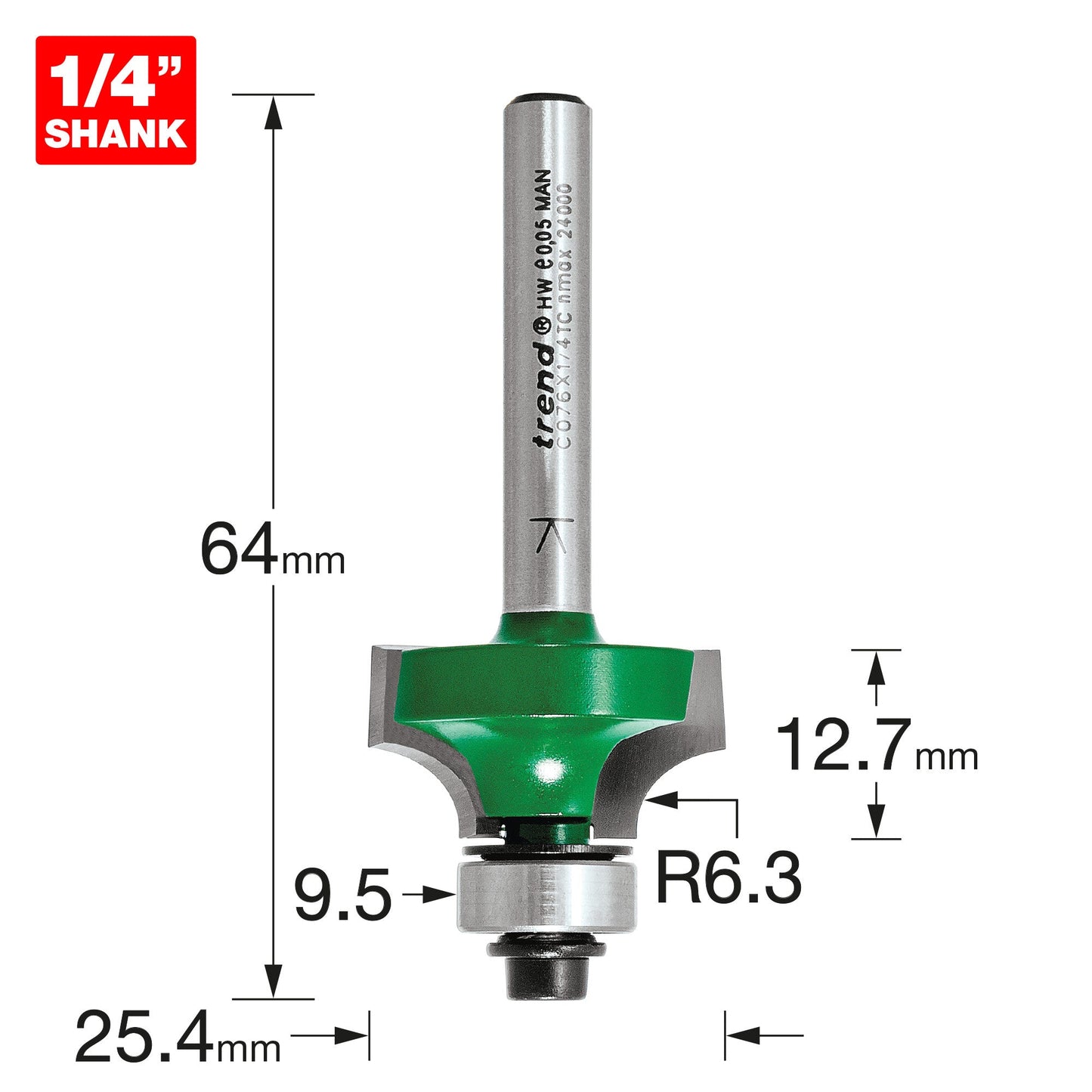 Rounding over 6.3mm radius x 12.7mm cut