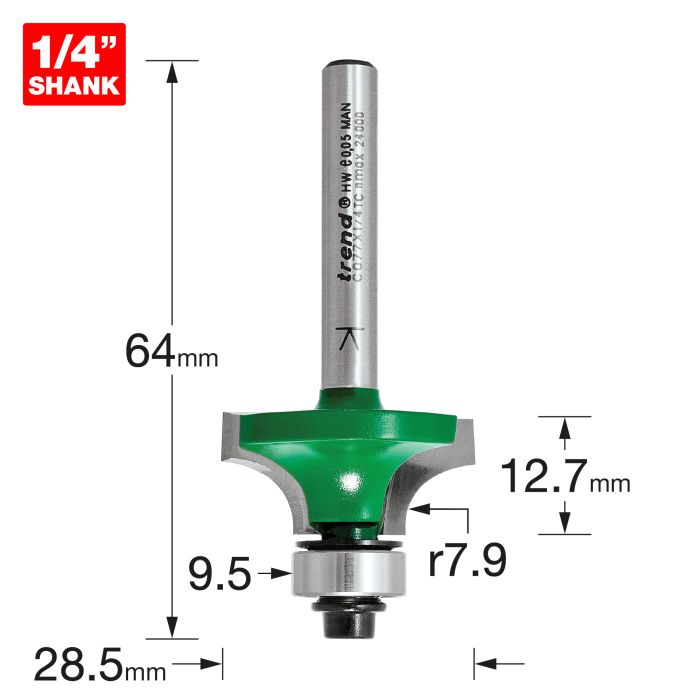 Rounding over 7.9mm radius x 12.7mm cut