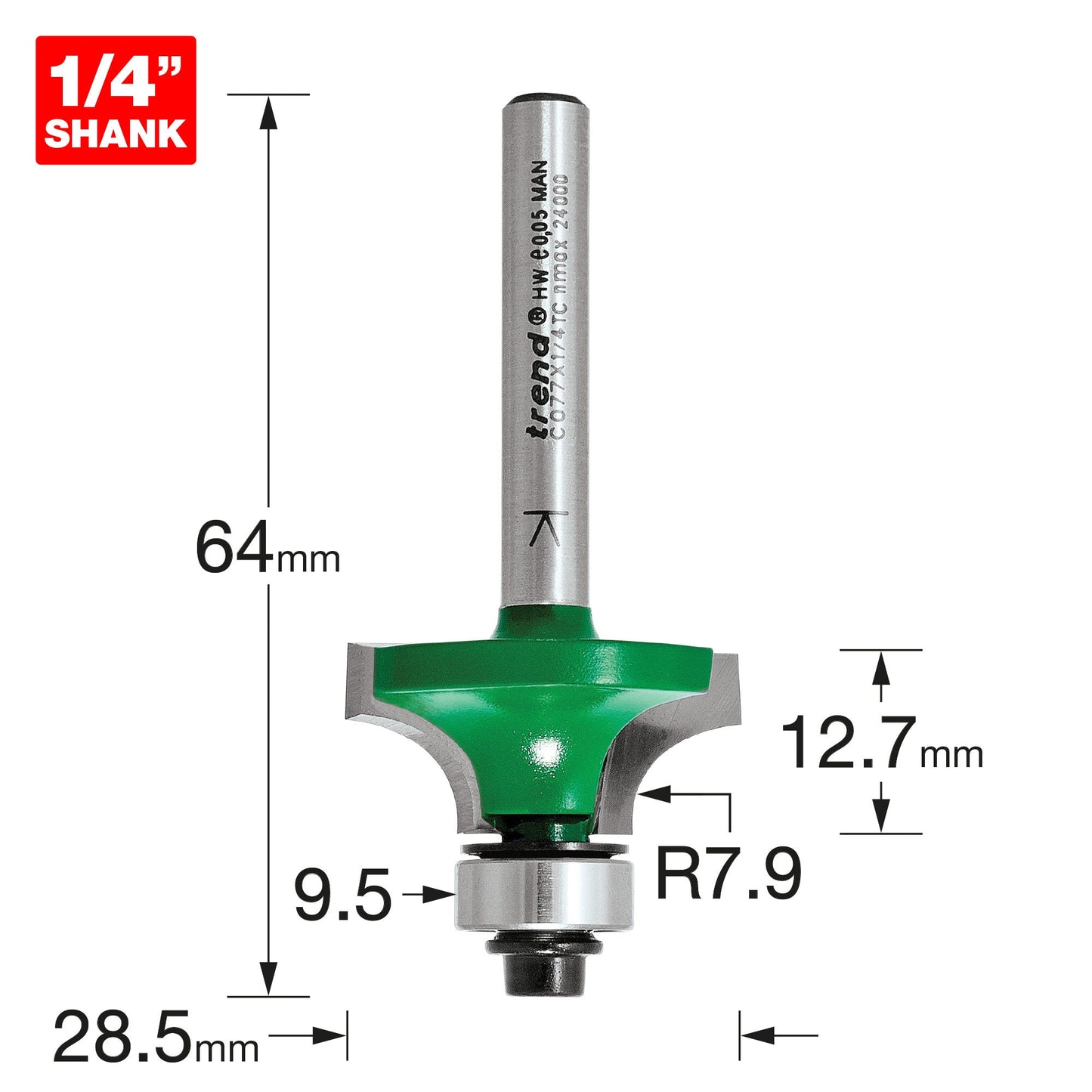 Rounding over 7.9mm radius x 12.7mm cut