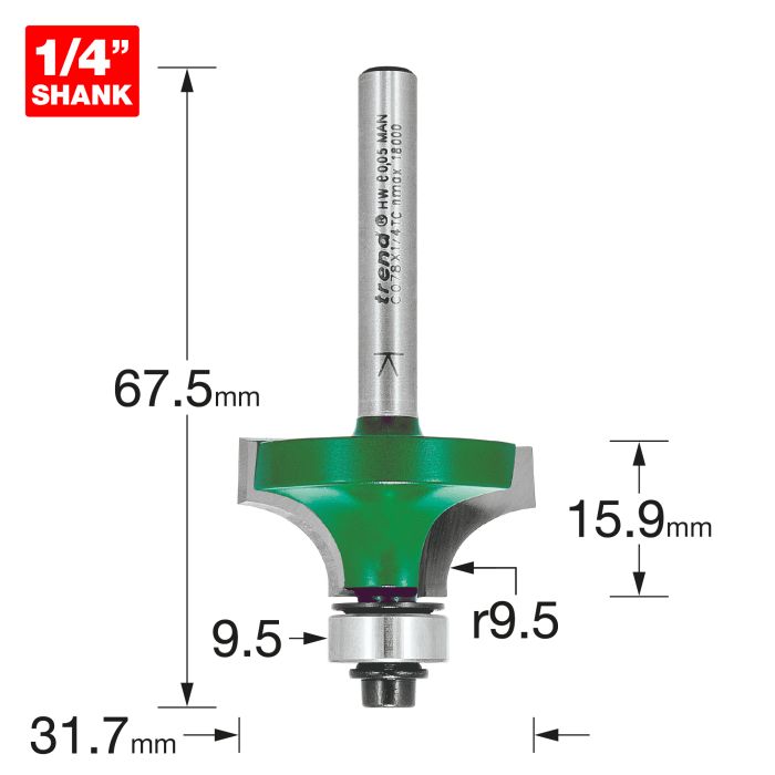 Rounding over 9.5mm radius x 15.9mm cut
