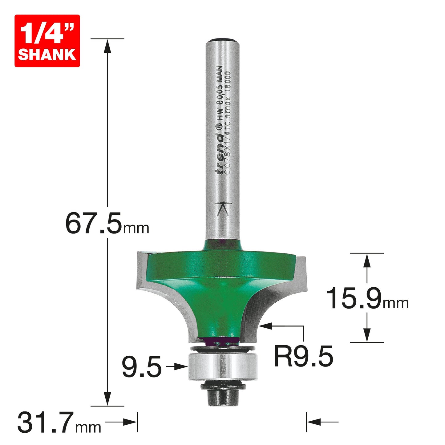 Rounding over 9.5mm radius x 15.9mm cut