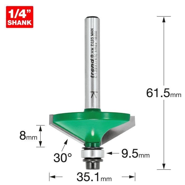 Self guided chamfer 30 degrees x 7.0mm cut