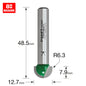 Radius 6.3mm radius x 12.7mm diameter