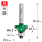 Rounding over 6.3mm radius x 12.7mm cut