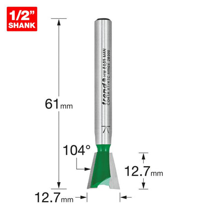 Dovetail cutter angle=104 degrees 12.7mm diameter