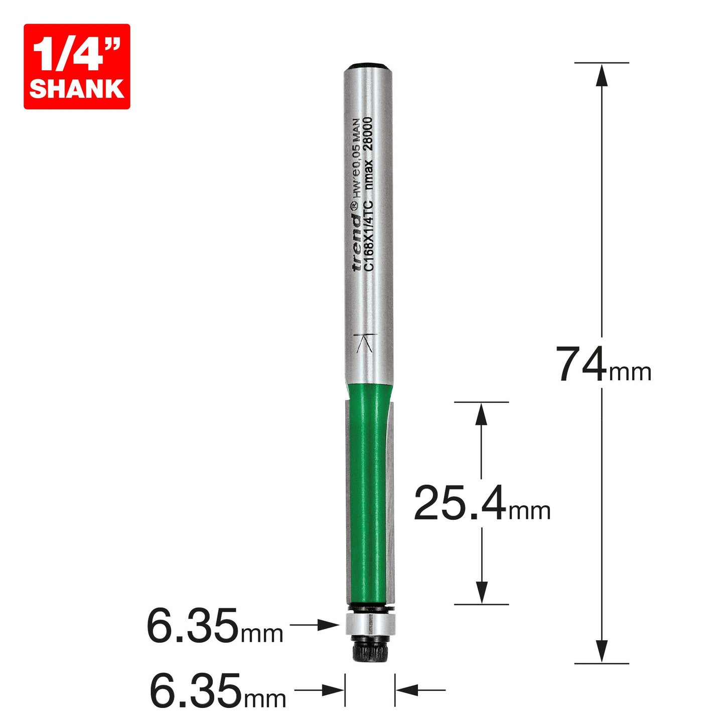 Guided trimmer 6.35mm diameter x 25.4mm