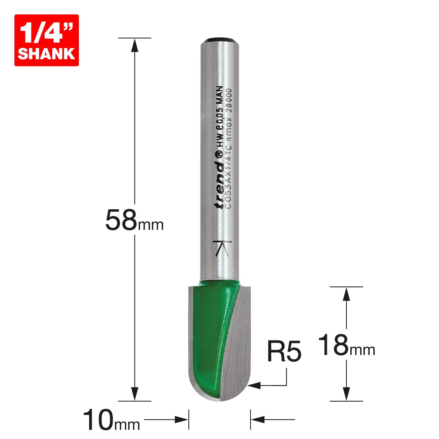 Radius 5.0mm radius x 18mm cut