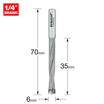 Dowel drill 6mm x 35mm cut