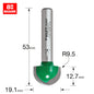Radius 9.5mm radius x 19.1mm diameter