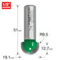 Radius 9.5mm radius x 19.1mm diameter