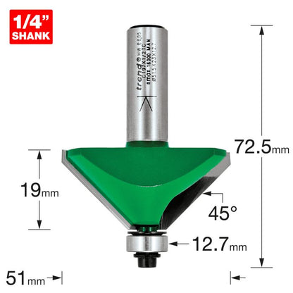 Bearing guided chamfer angle=45 degrees