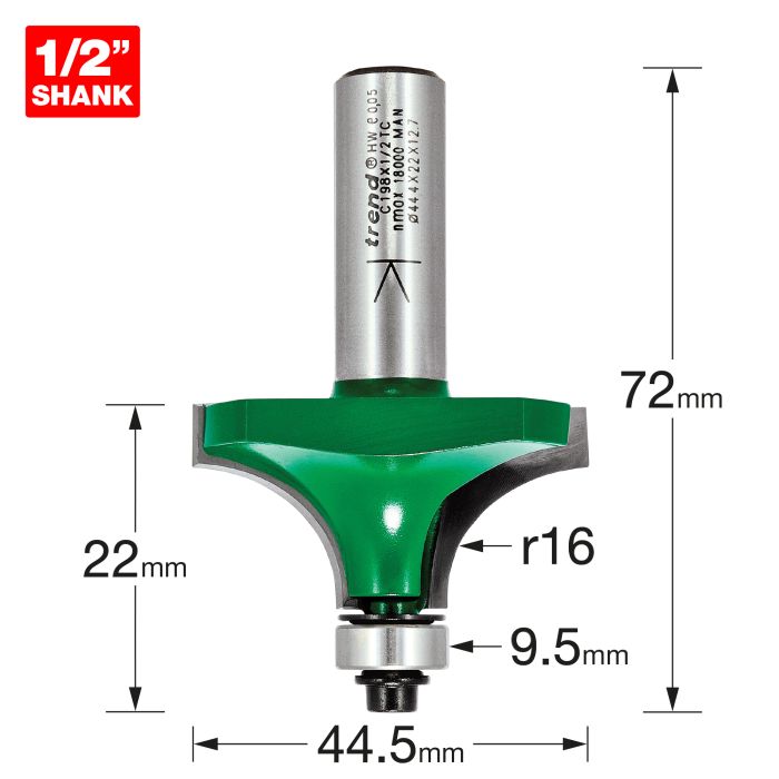Bearing guided round over ovolo 16mm radius