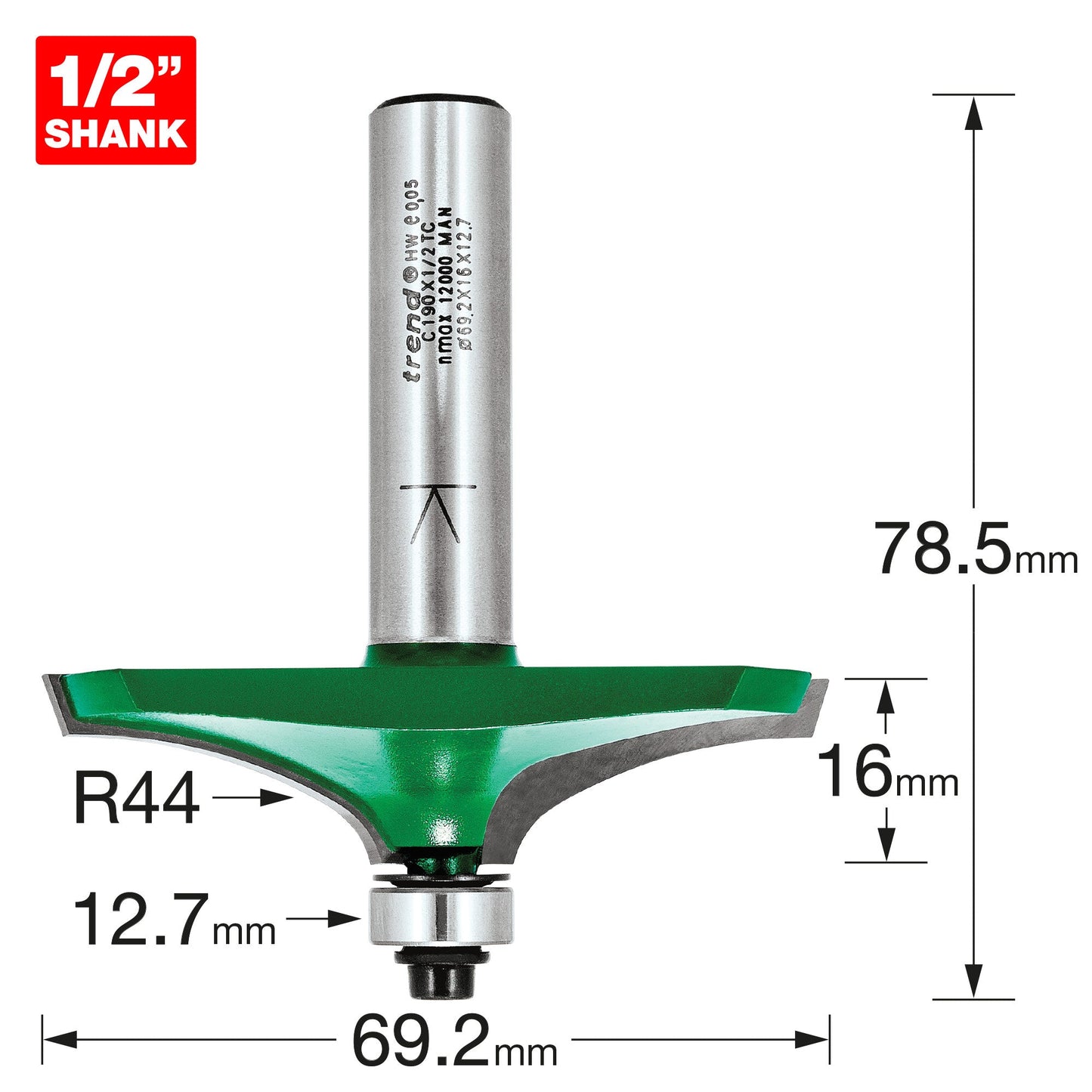 Bearing guided thumb mould radius44mm