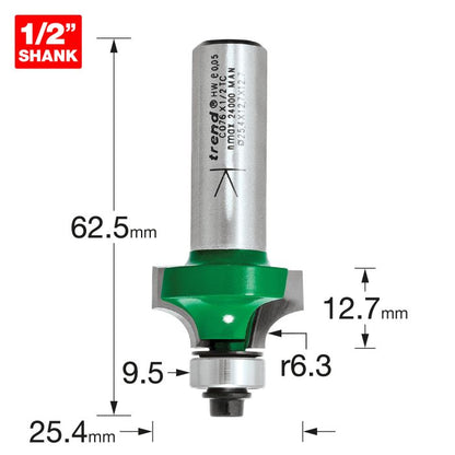 Rounding over 6.3mm radius x 12.7mm cut