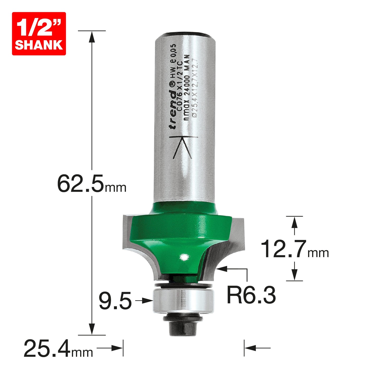 Rounding over 6.3mm radius x 12.7mm cut