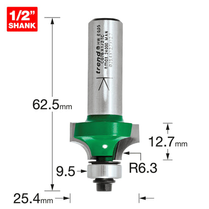 Rounding over 6.3mm radius x 12.7mm cut