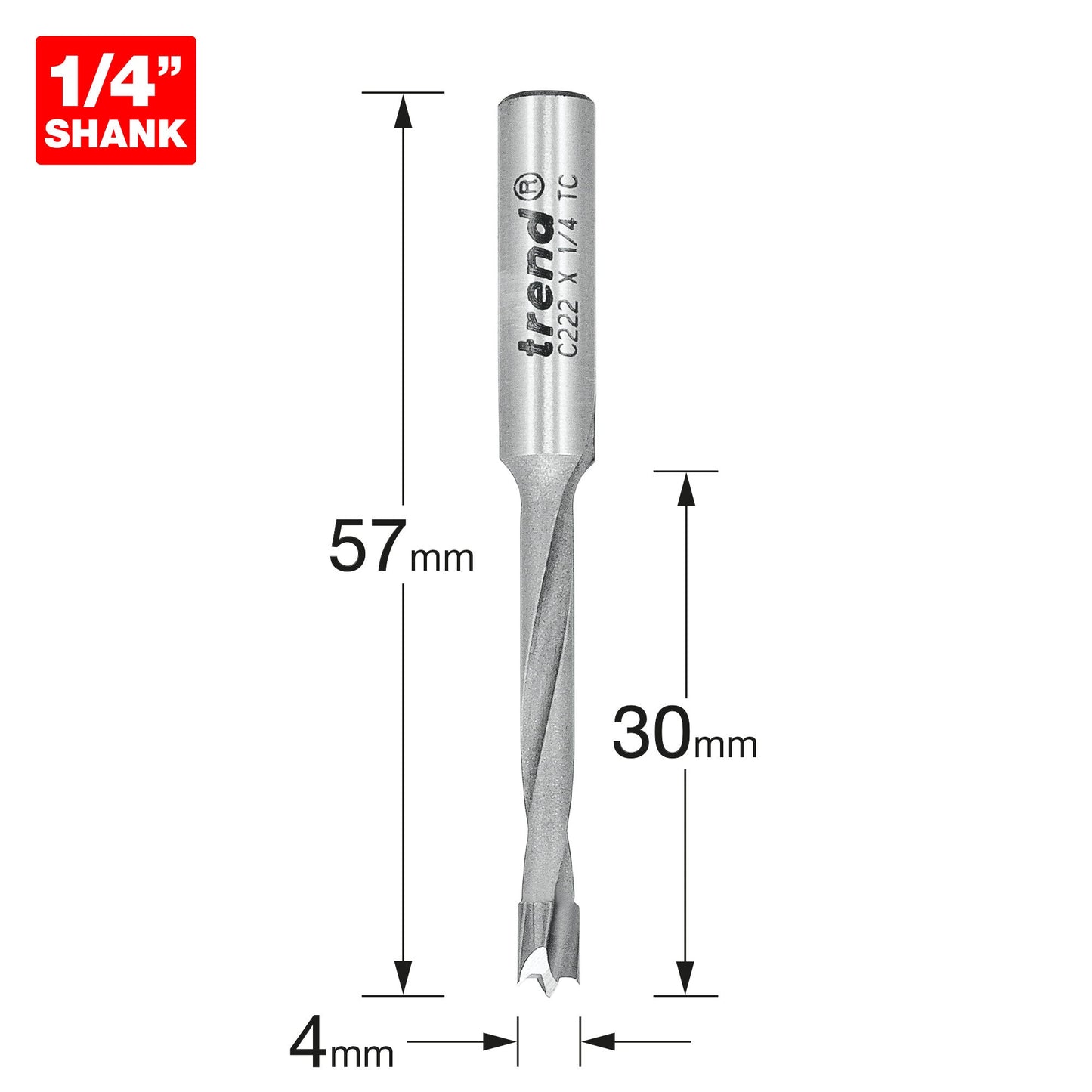 Dowel drill 4mm x 30mm cut