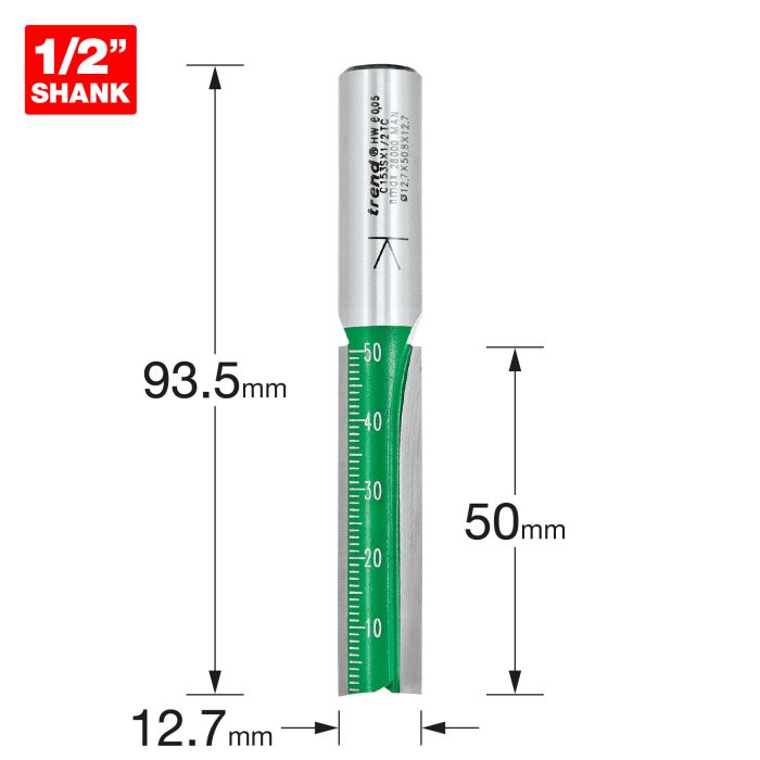 Two Flute 12.7mm diameter x 50mm Cut Scale