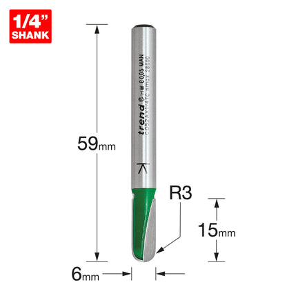 Radius 3mm radius x 6mm diameter