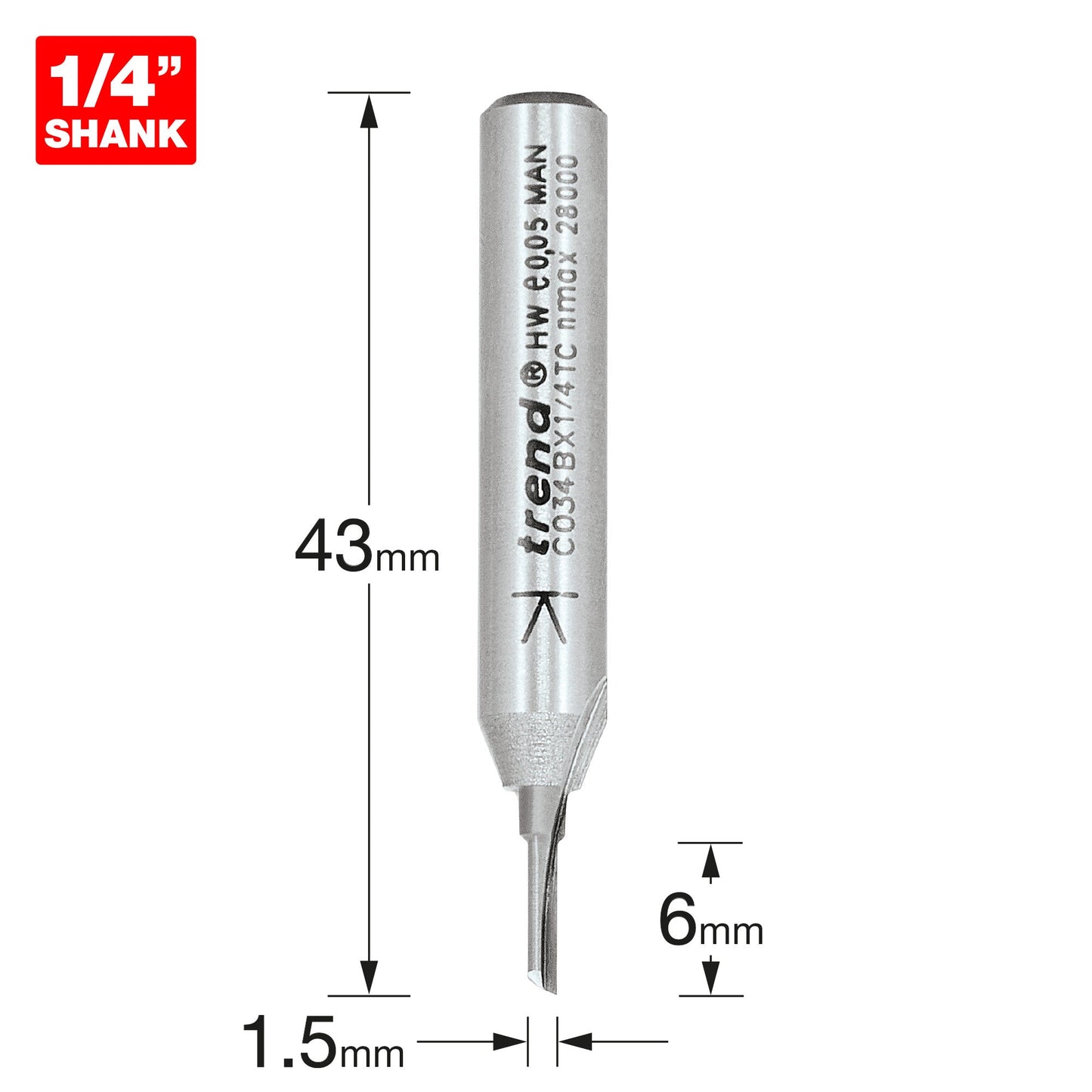 One Flute 1.5mm diameter x 6mm cut