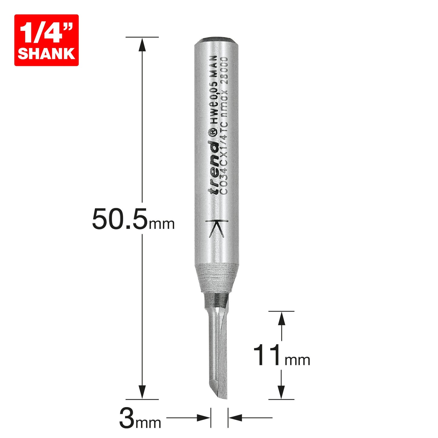 One Flute 3mm diameter x 11mm cut