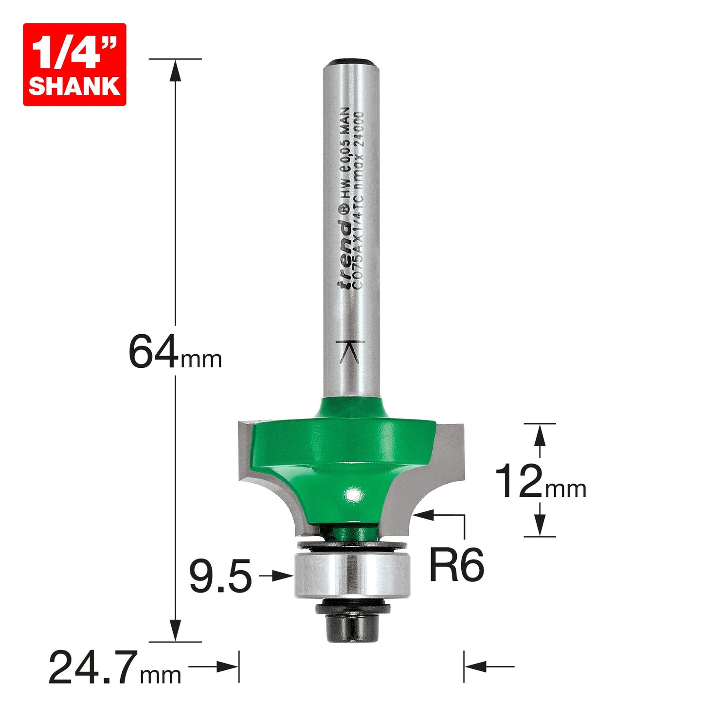 Rounding over 6.0mm radius x 12mm cut