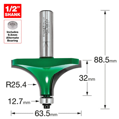 Rounding over 25.4mm radius x 32mm cut
