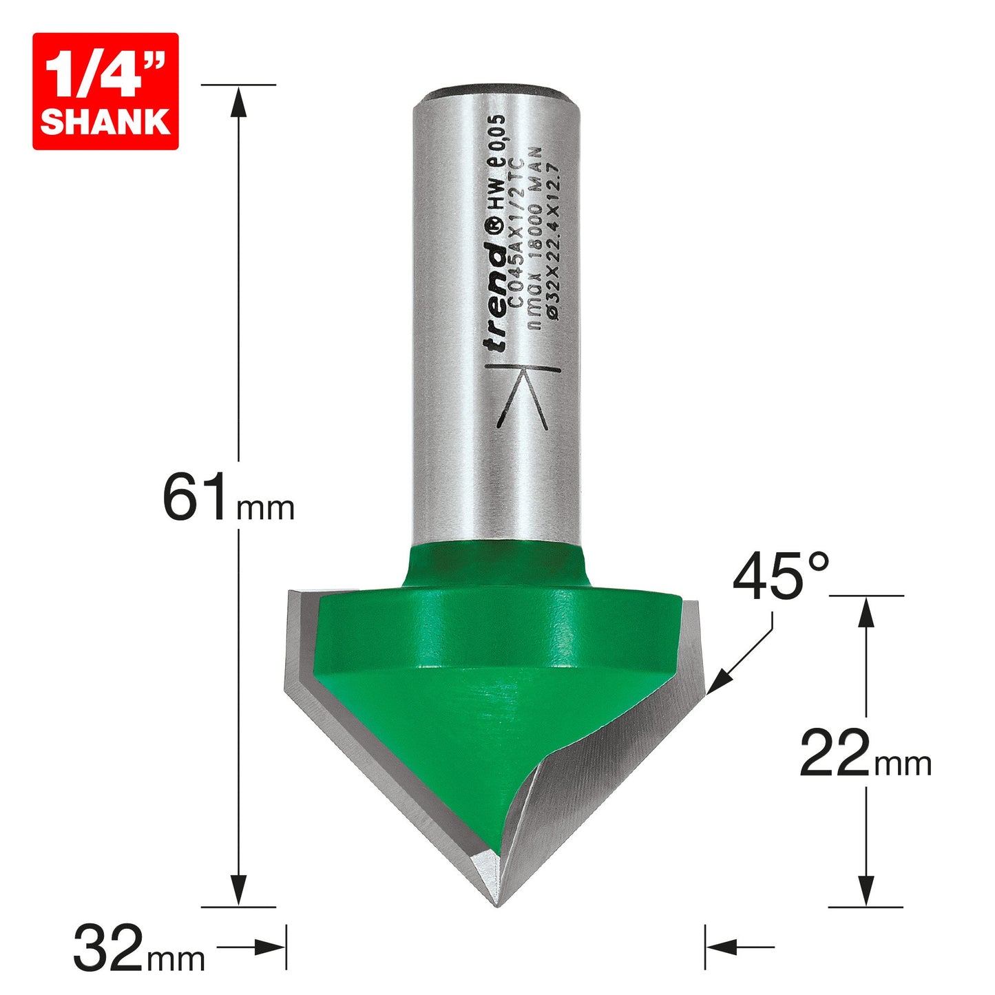 Chamfer V groove cutter angle=45 degrees